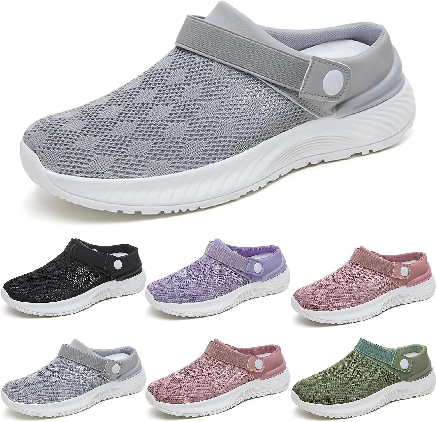 Clogs for Women Lightweight Breathable Sandals Comfortable Walking Shoes Air Cushion Platform Mesh Mules Outdoor Beach Pool Exercise Shoe Knit Open Back Slip on Shoes