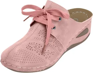 Clogs for Women Mules Shoes Lace Closed Toe Slip On Slides Slippers Summer Comfortable Low Heel Wedge Sandals Walking House Slipers with Arch Support Buckle Platform Flat Vintage Mule