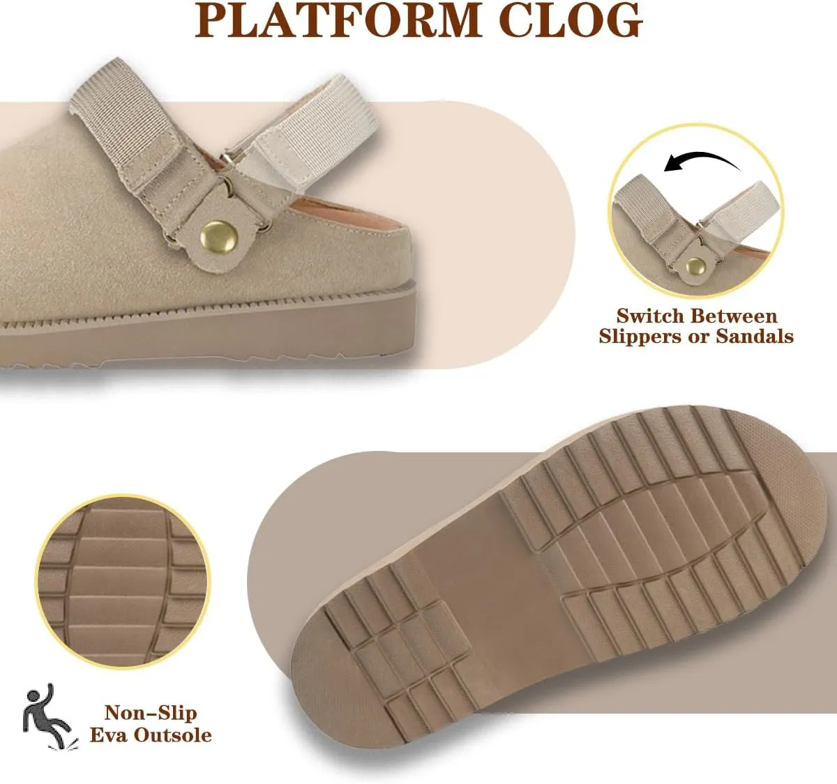 Clogs for Women Platform Clogs Slippers Classic Suede Leather Mules with Arch Support Comfortable Slip-on Sandals Shoes for Indoor Outdoor