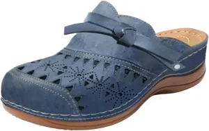 Clogs for Women Wide Width Wedge Sandals Hollow Out Closed Toe Slip On Slippers Arch Support Outdoor Beach Comfort Orthopedic Soft Footbed Leather Mules Shoes Vintage Breathable Platform