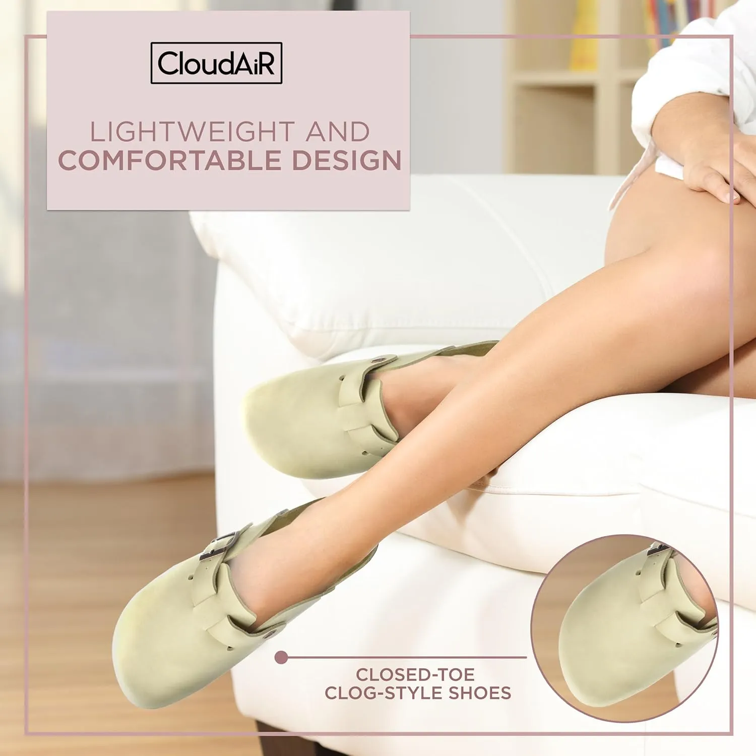 CLOUDAIR Farah Women's Clogs with Arch Support and Cork Footbed, Closed Toe Mules, House Slippers, Slip-On Design