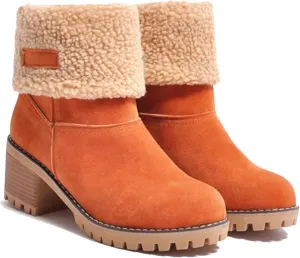 CLOUDEMO Winter Boots for Women, Women's Chunky Heel Round Toe Snow Boots, Seniors' Chunky Heel Winter Boots, Comfortable Mid Chunky Heel Suede Warm Fur Lined Boots