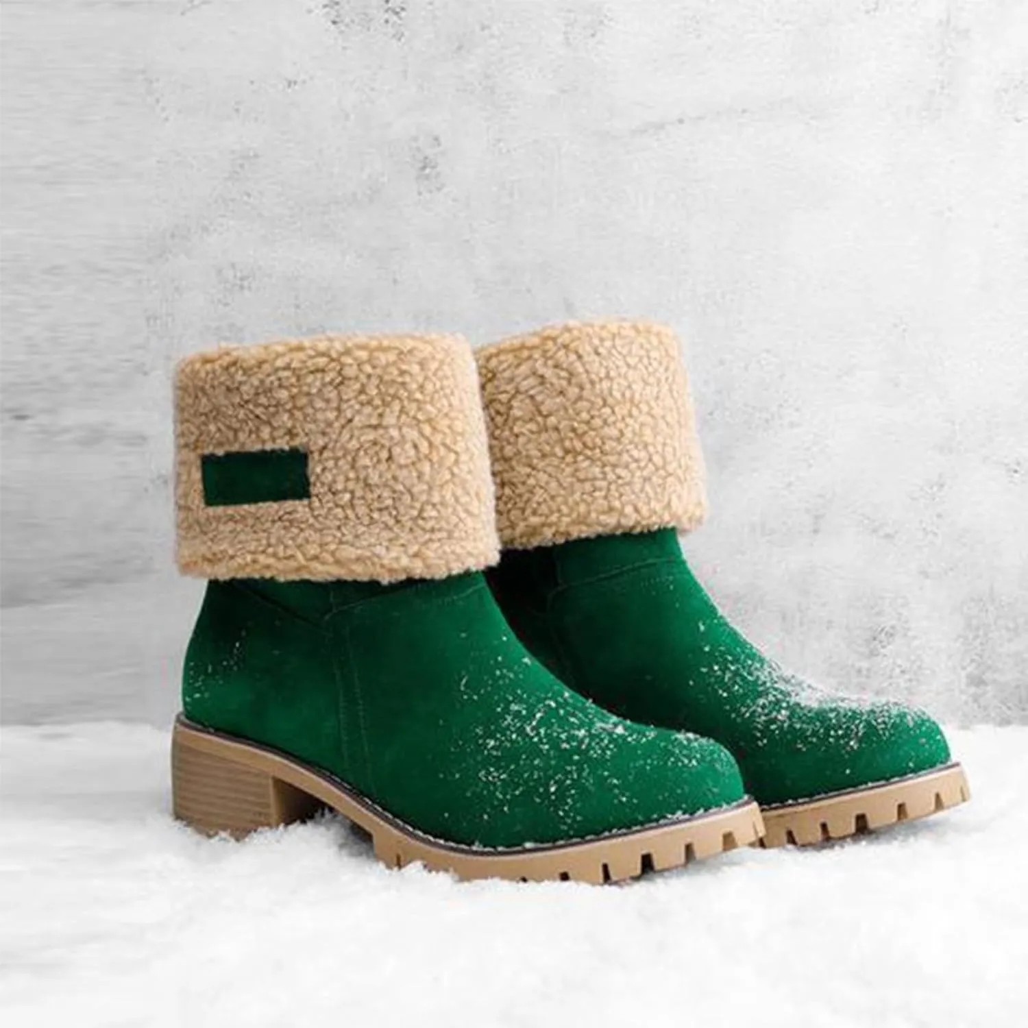 CLOUDEMO Winter Boots for Women, Women's Chunky Heel Round Toe Snow Boots, Seniors' Chunky Heel Winter Boots, Comfortable Mid Chunky Heel Suede Warm Fur Lined Boots