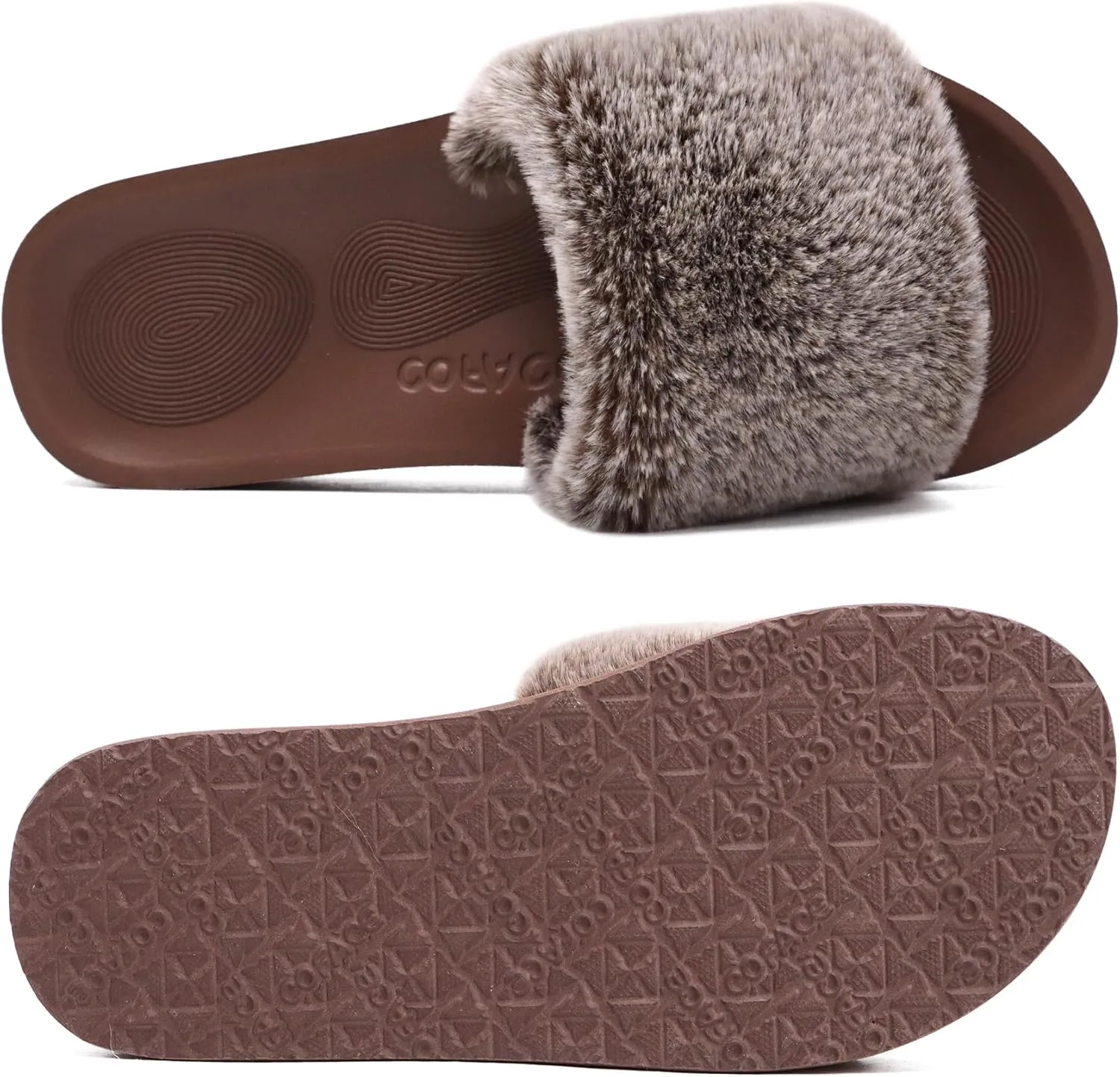 COFACE Womens Slides Fuzzy Slippers Open Toe Fluff Slippers With Arch Support Plantar Fasciitis Orthotic Slippers Women House Shoes