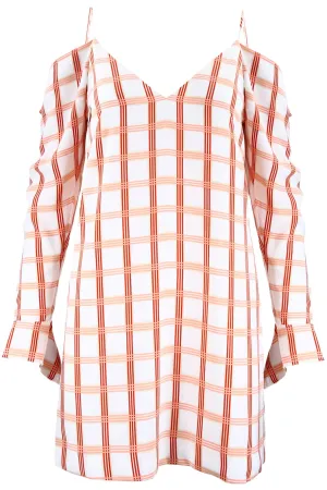 Cold Shoulder LS Check Dress