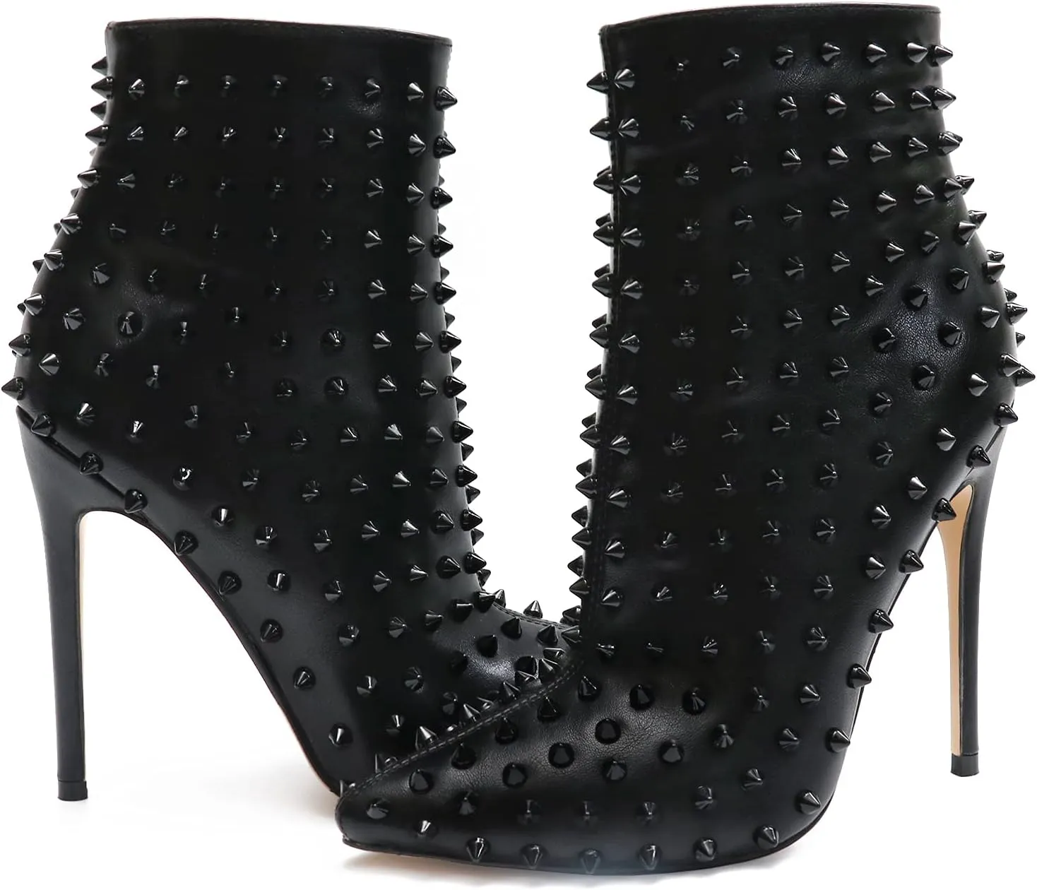 COLETER Women's Rhinestone Ankle Boots with Rivets Closed Pointed Toe Stilettos Autumn Warm Dress Booties