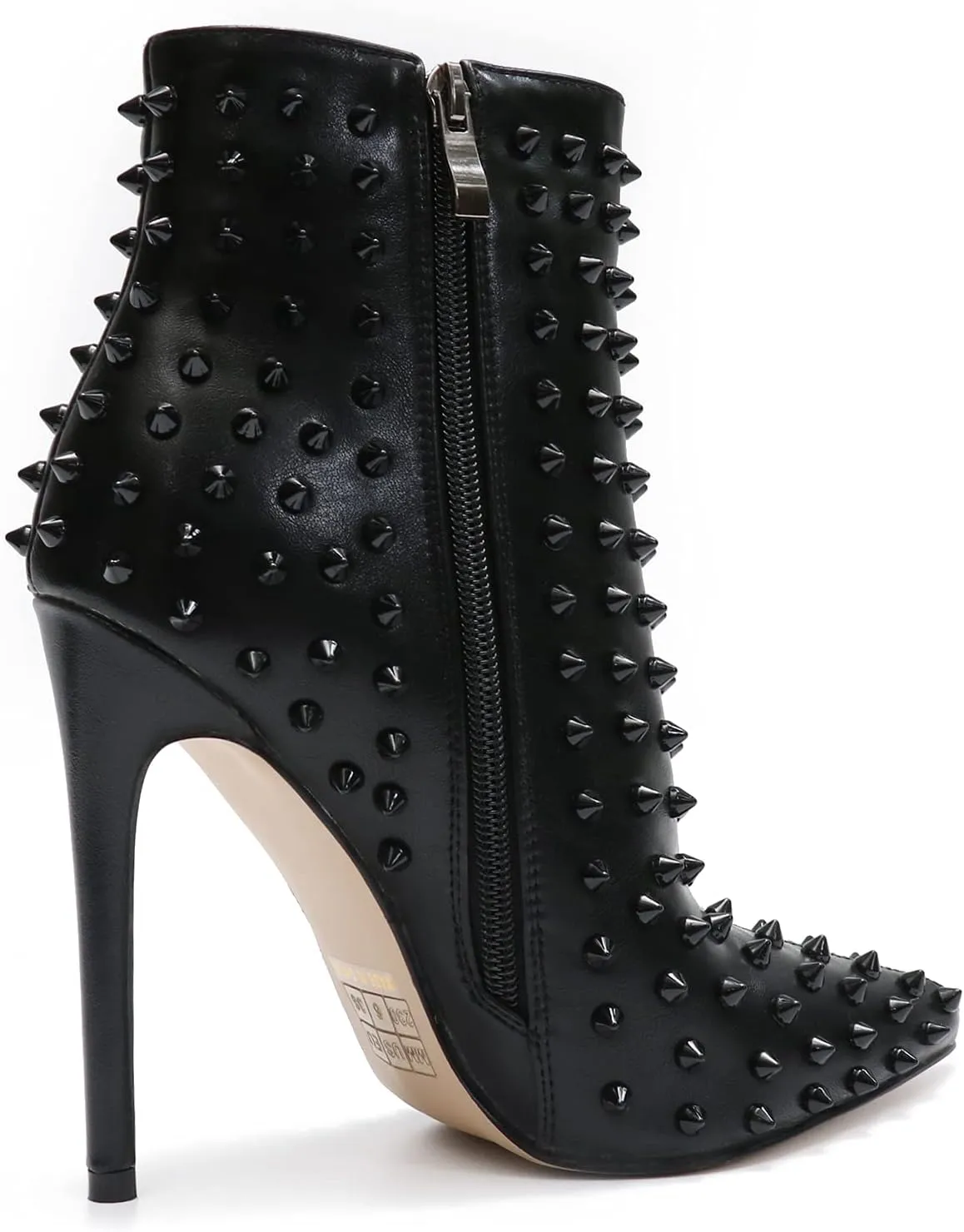 COLETER Women's Rhinestone Ankle Boots with Rivets Closed Pointed Toe Stilettos Autumn Warm Dress Booties