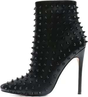 COLETER Women's Rhinestone Ankle Boots with Rivets Closed Pointed Toe Stilettos Autumn Warm Dress Booties
