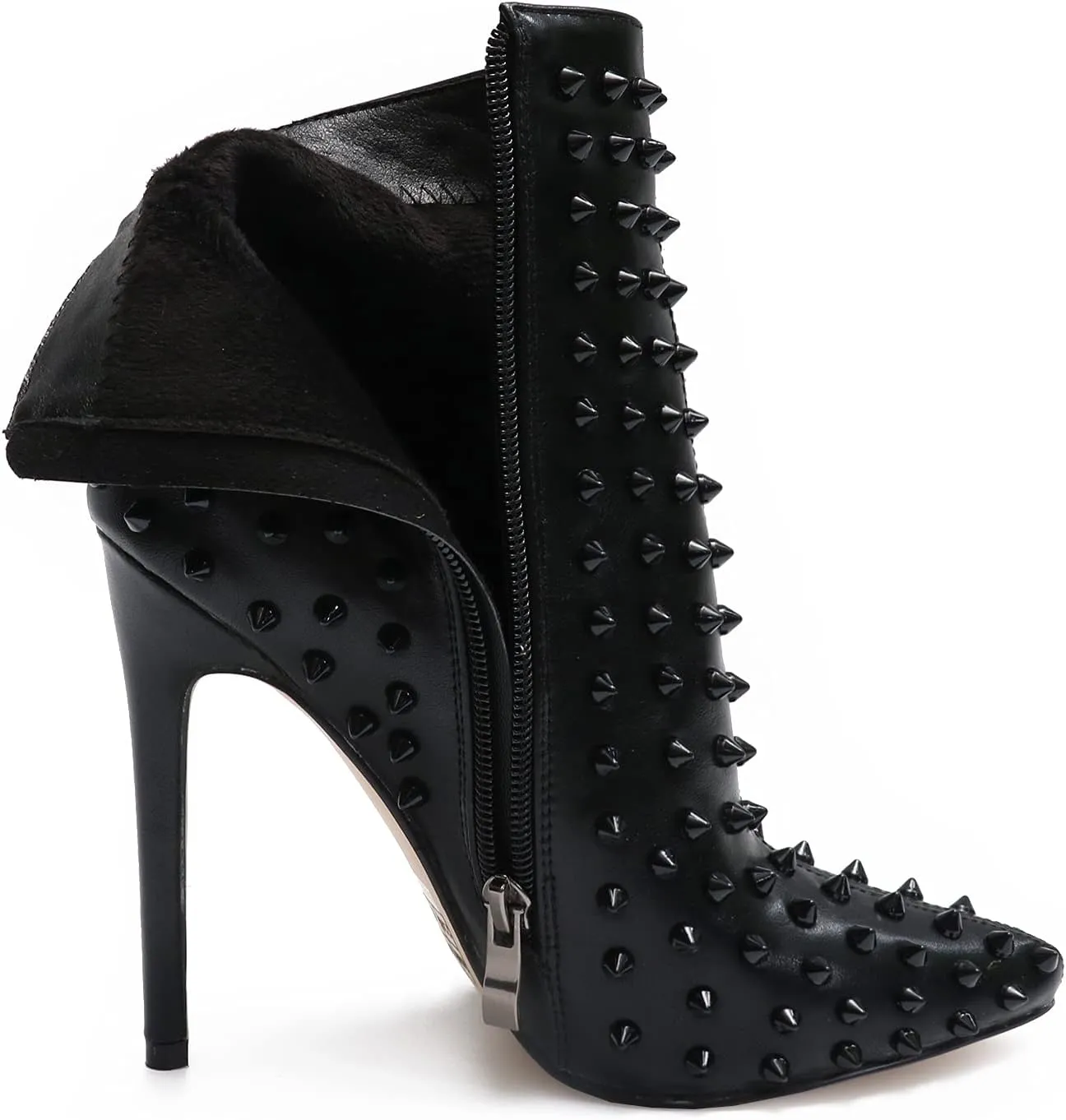 COLETER Women's Rhinestone Ankle Boots with Rivets Closed Pointed Toe Stilettos Autumn Warm Dress Booties