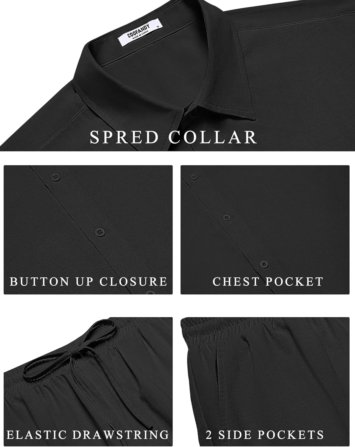 COOFANDY Mens 2 Piece Casual Beach Outfits Short Sleeve Button Down Shirts Summer Loose Pant Sets Vacation Walking Outfits
