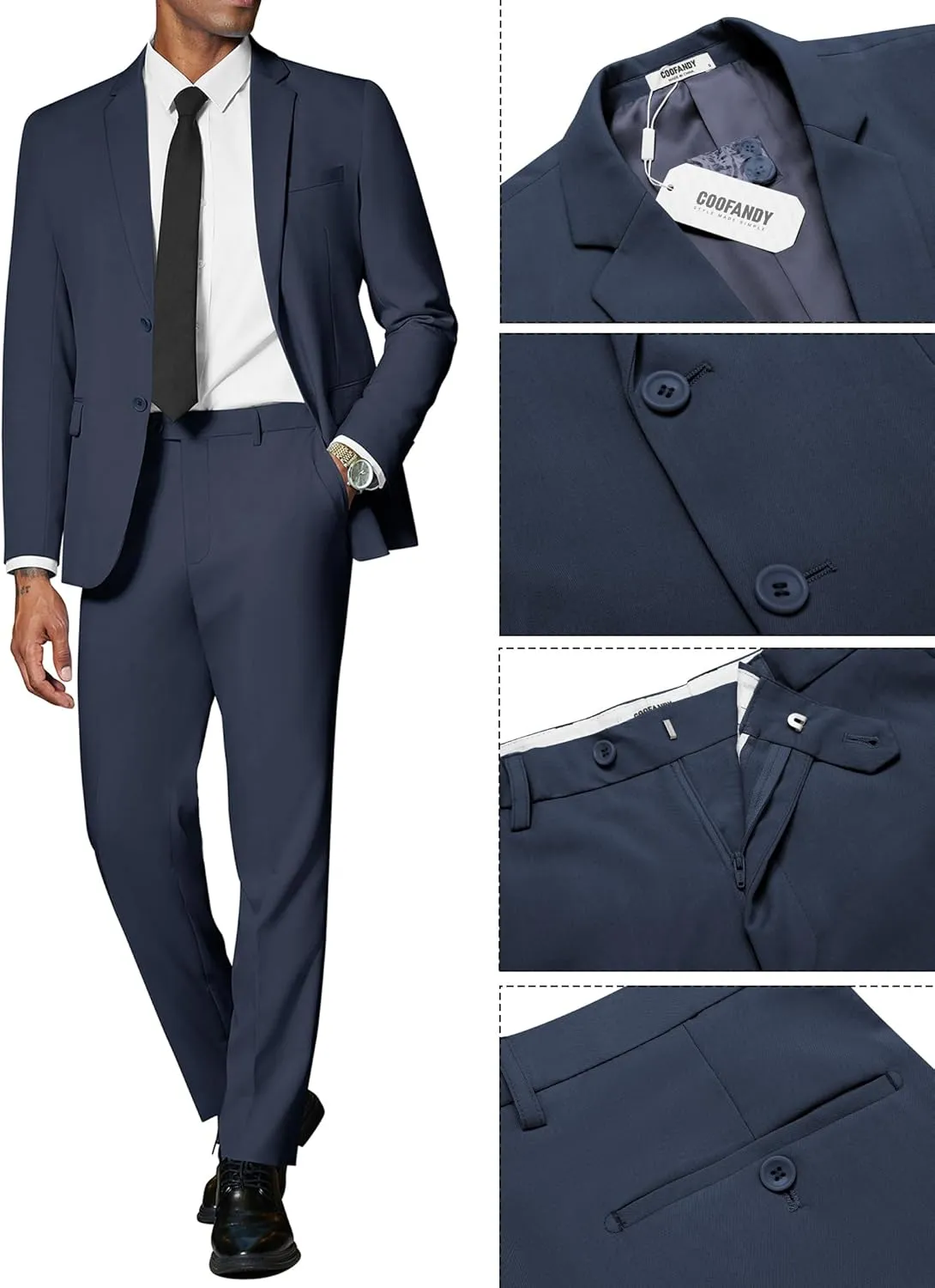 COOFANDY Mens 2 Piece Suit Slim Fit 2 Button Formal Jacket Suits Pants Set for Wedding Business Prom