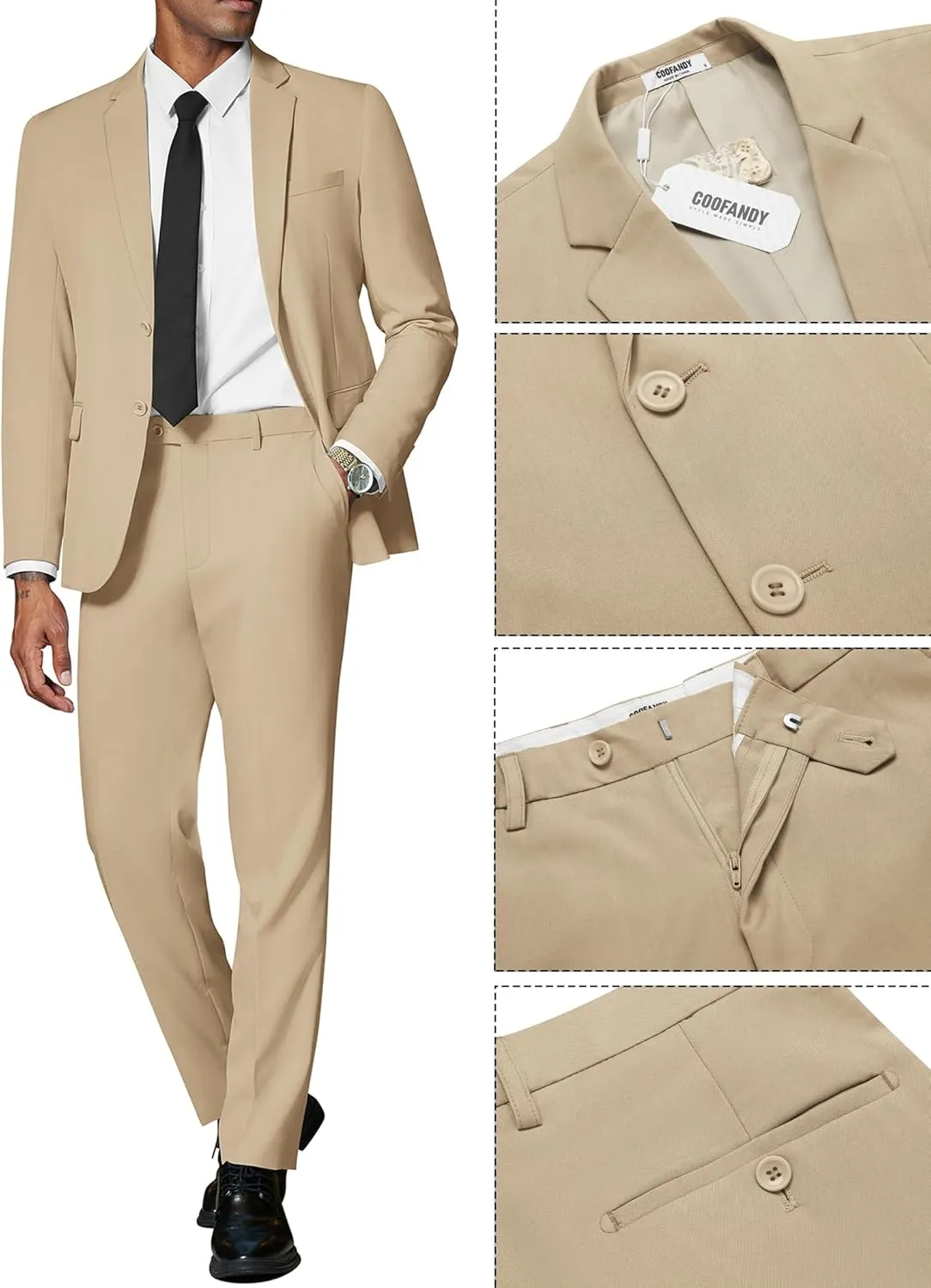 COOFANDY Mens 2 Piece Suit Slim Fit 2 Button Formal Jacket Suits Pants Set for Wedding Business Prom