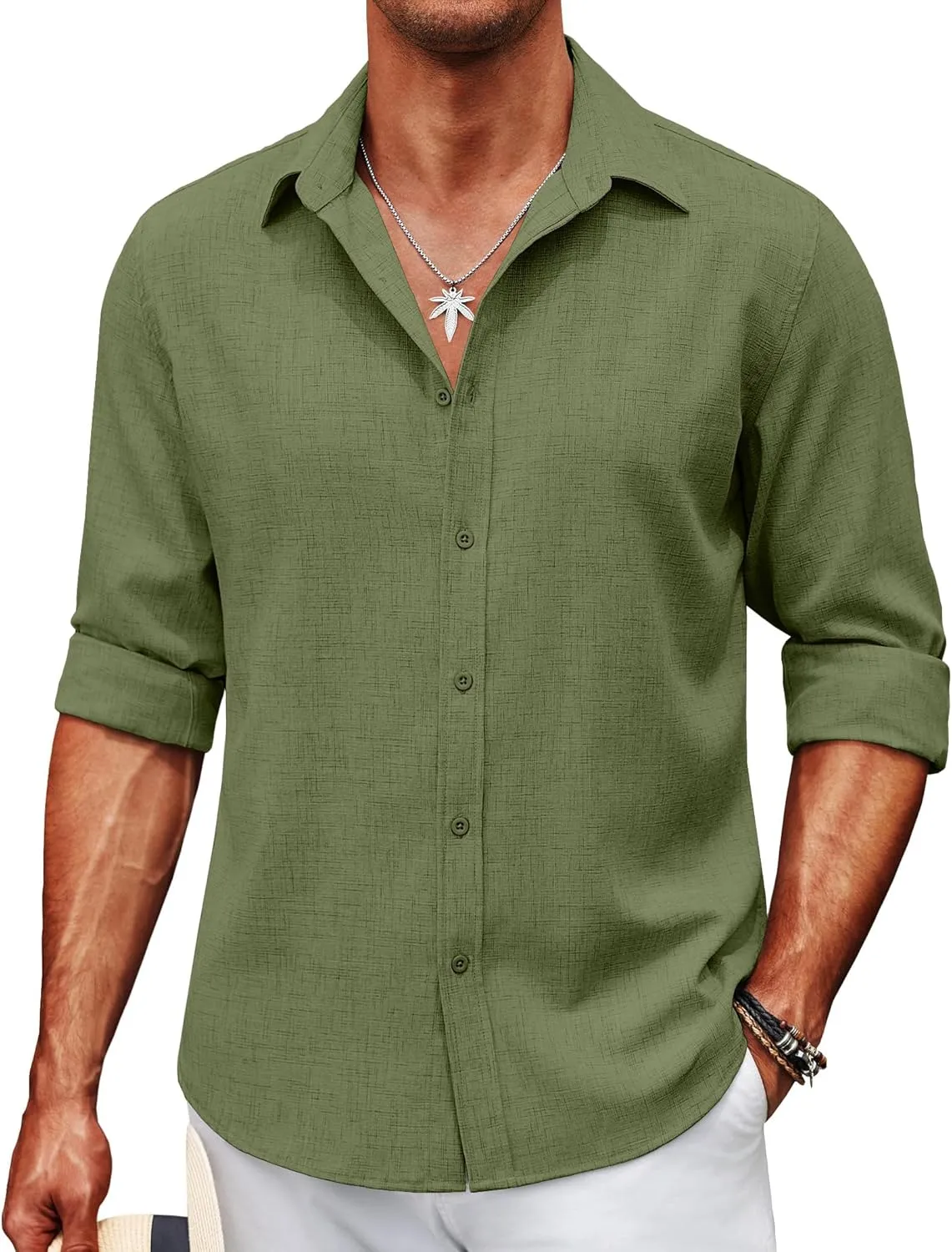 COOFANDY Men's Casual Button Down Shirt Long Sleeve Untucked Chambray Shirt Wrinkle Free Dress Shirts