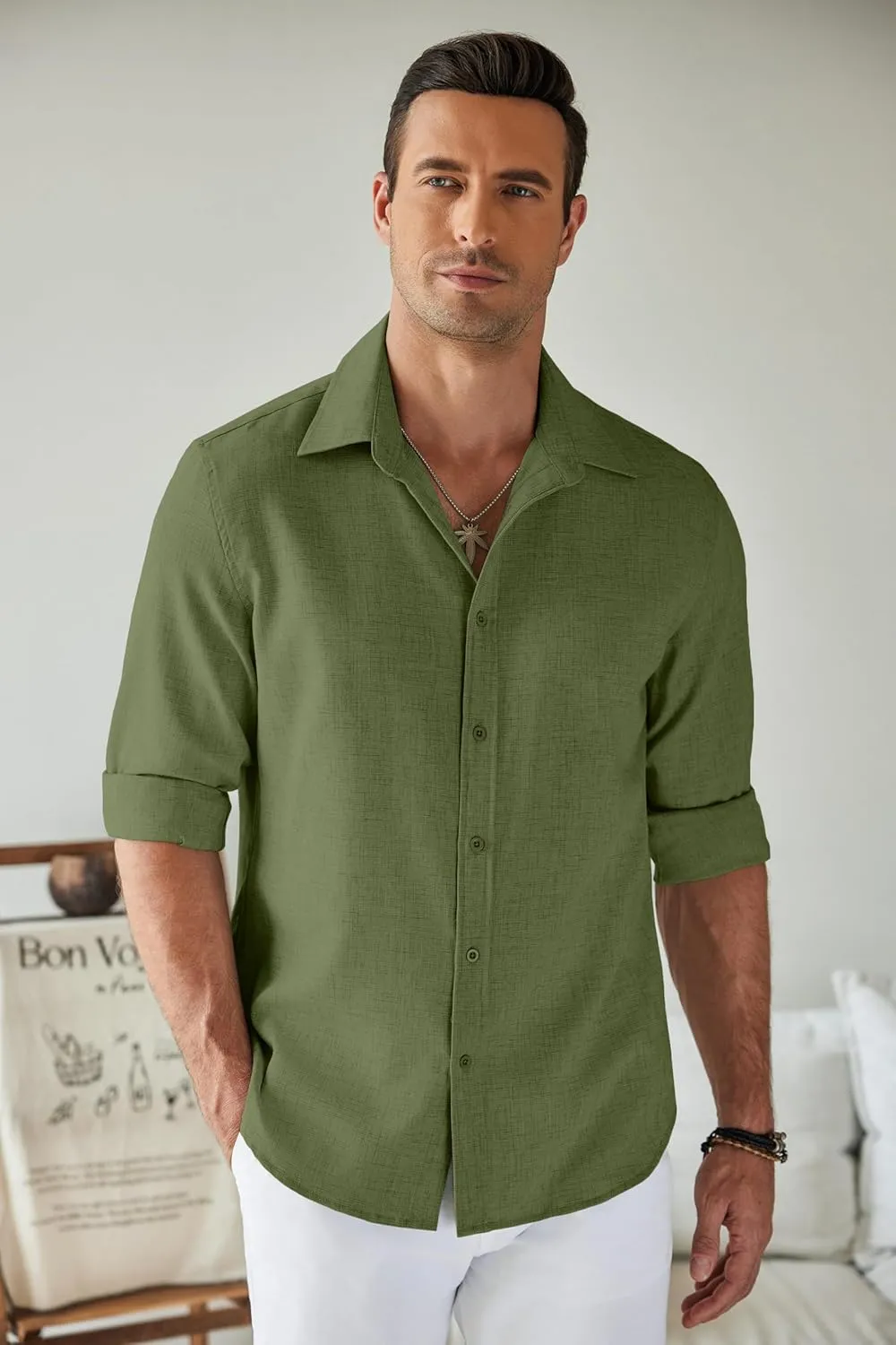 COOFANDY Men's Casual Button Down Shirt Long Sleeve Untucked Chambray Shirt Wrinkle Free Dress Shirts