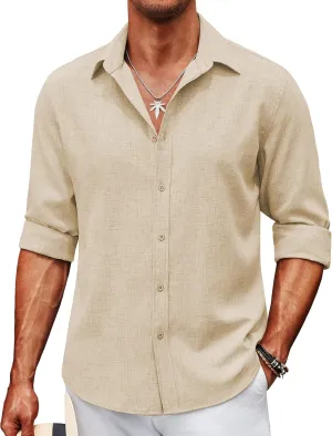 COOFANDY Men's Casual Button Down Shirt Long Sleeve Untucked Chambray Shirt Wrinkle Free Dress Shirts