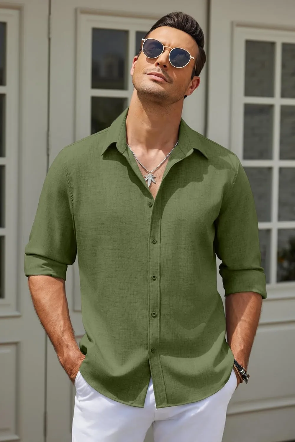 COOFANDY Men's Casual Button Down Shirt Long Sleeve Untucked Chambray Shirt Wrinkle Free Dress Shirts