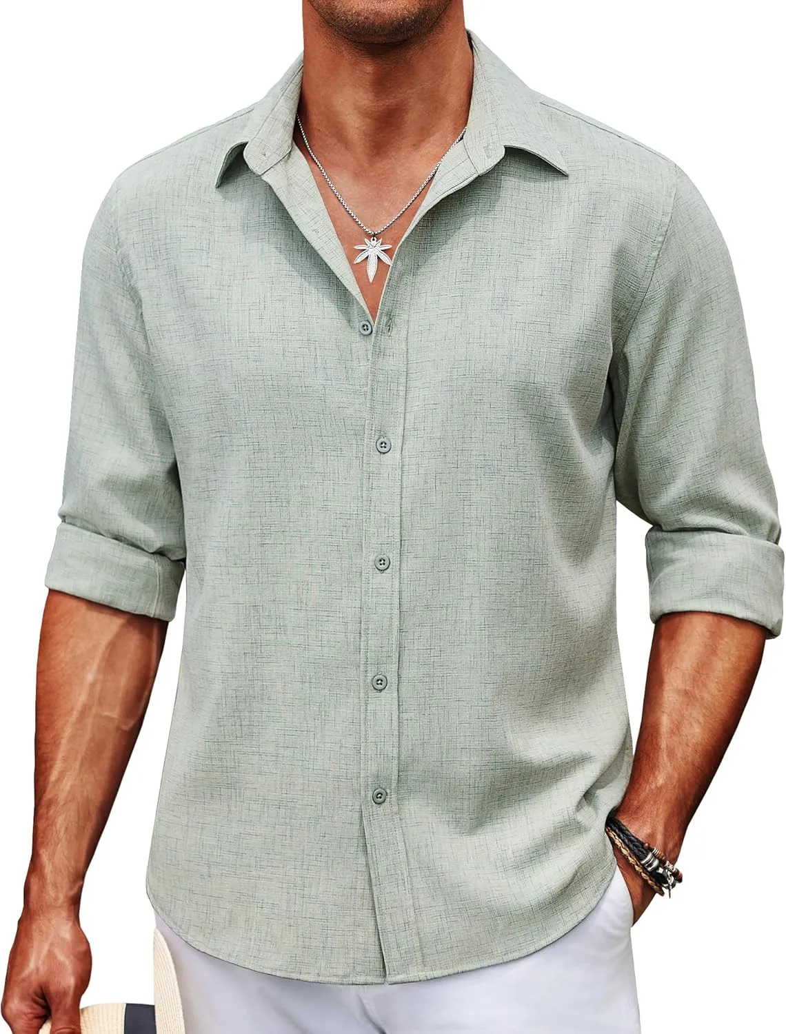 COOFANDY Men's Casual Button Down Shirt Long Sleeve Untucked Chambray Shirt Wrinkle Free Dress Shirts