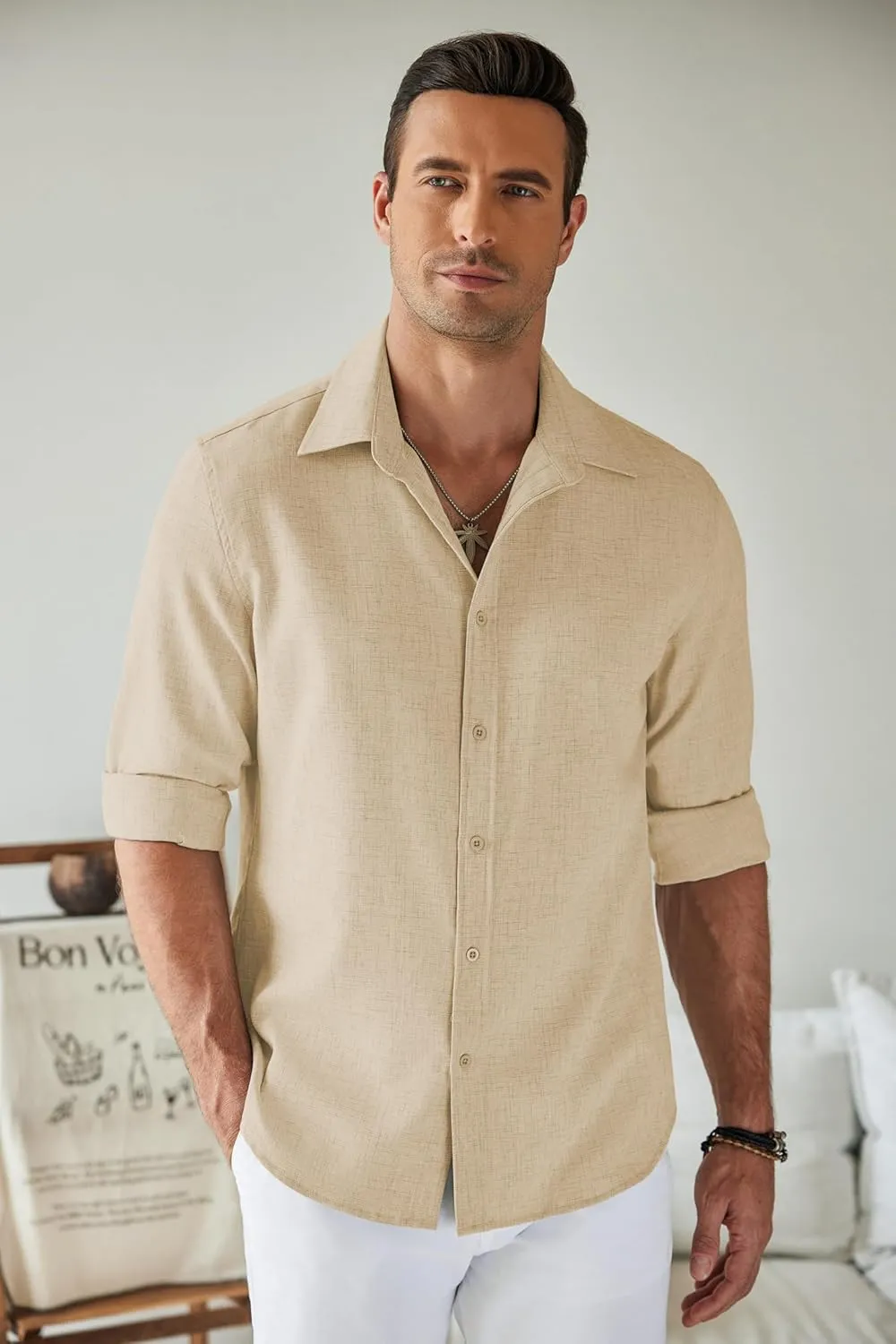 COOFANDY Men's Casual Button Down Shirt Long Sleeve Untucked Chambray Shirt Wrinkle Free Dress Shirts
