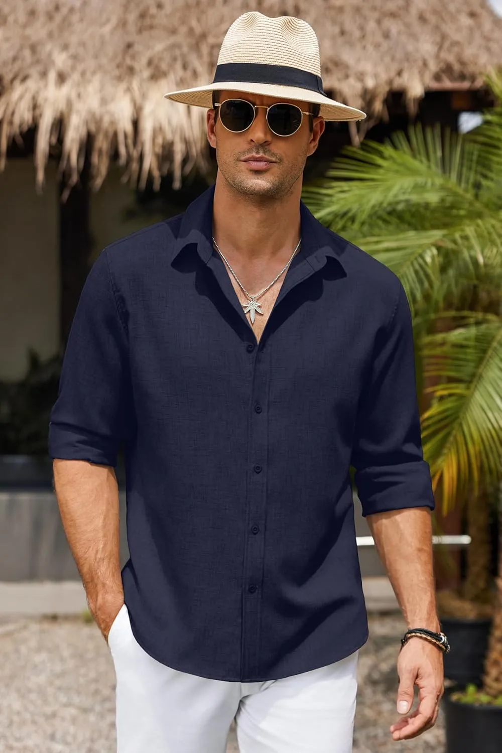 COOFANDY Men's Casual Button Down Shirt Long Sleeve Untucked Chambray Shirt Wrinkle Free Dress Shirts