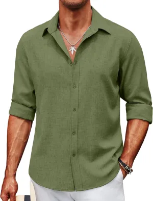 COOFANDY Men's Casual Button Down Shirt Long Sleeve Untucked Chambray Shirt Wrinkle Free Dress Shirts