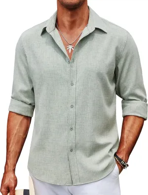 COOFANDY Men's Casual Button Down Shirt Long Sleeve Untucked Chambray Shirt Wrinkle Free Dress Shirts