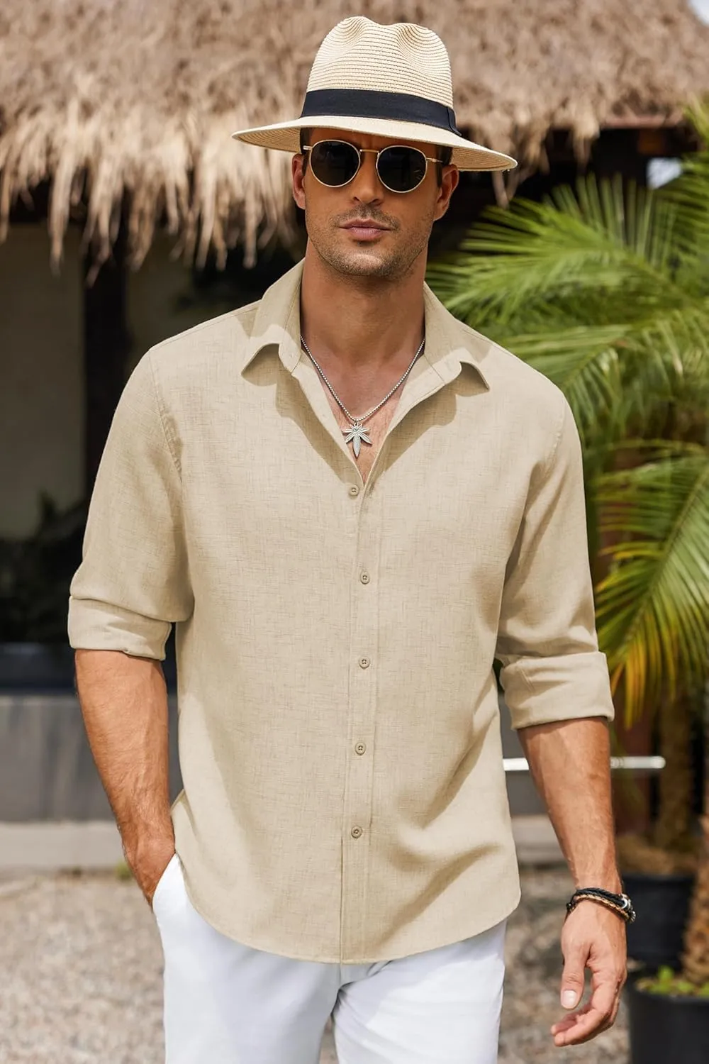 COOFANDY Men's Casual Button Down Shirt Long Sleeve Untucked Chambray Shirt Wrinkle Free Dress Shirts
