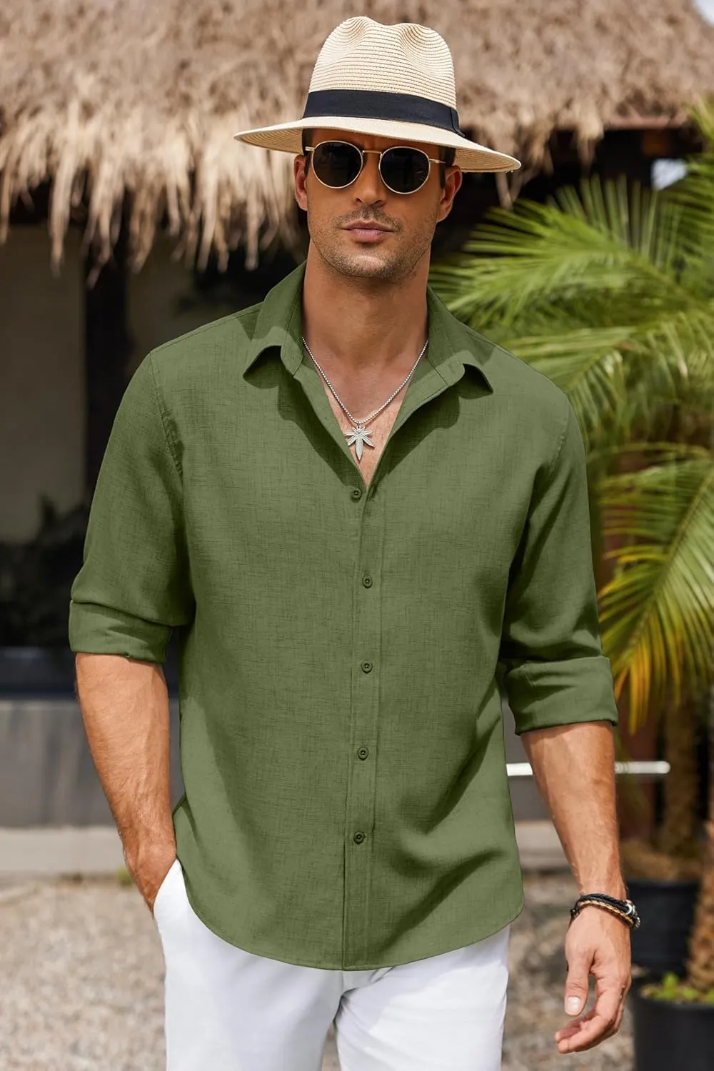COOFANDY Men's Casual Button Down Shirt Long Sleeve Untucked Chambray Shirt Wrinkle Free Dress Shirts