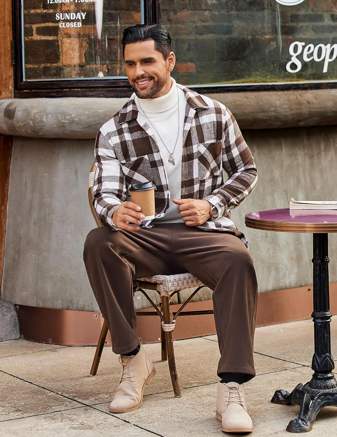 COOFANDY Men's Flannel Shirts Casual Button Down Plaid Shirt Jacket Long Sleeve Fleece Shacket with Pockets