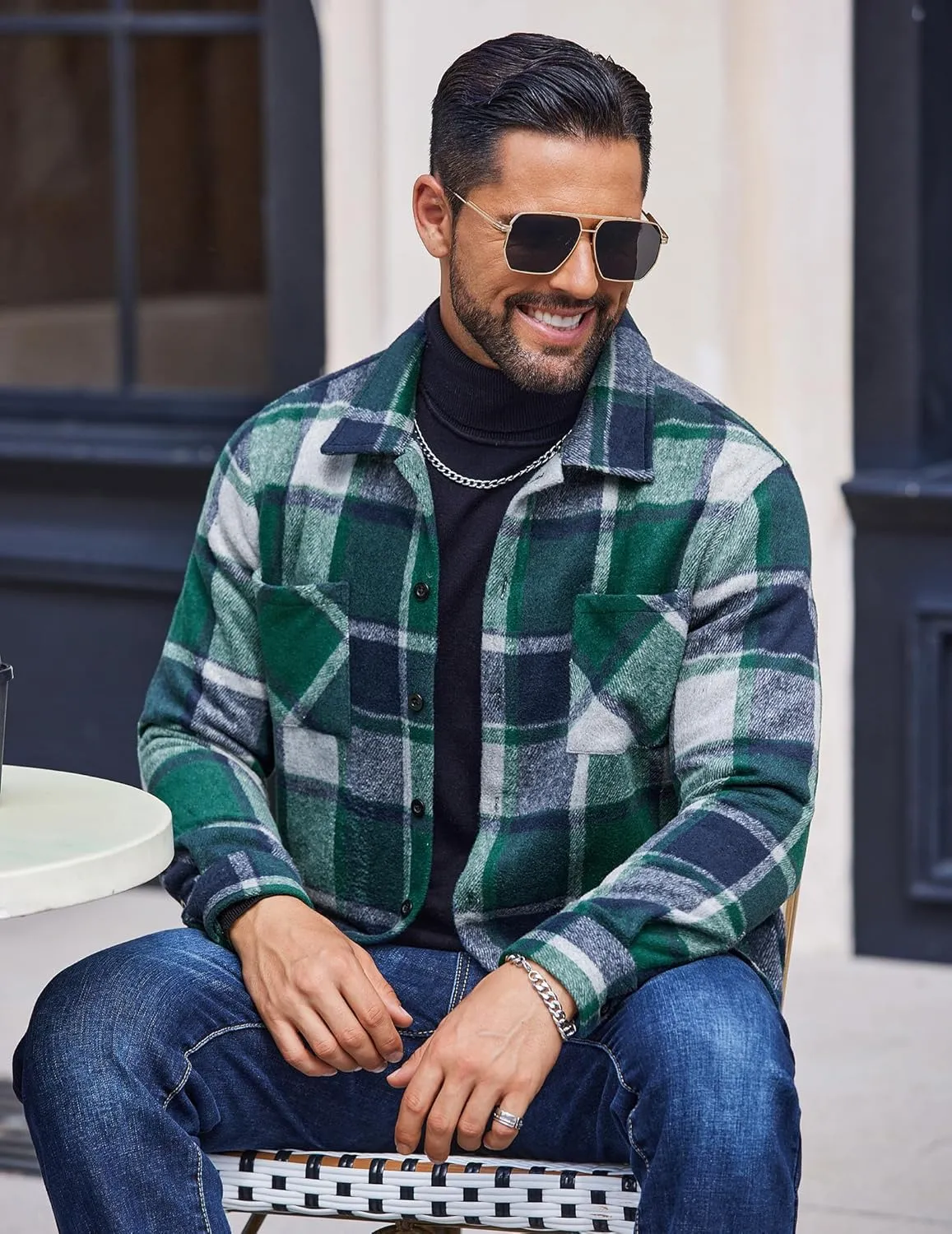 COOFANDY Men's Flannel Shirts Casual Button Down Plaid Shirt Jacket Long Sleeve Fleece Shacket with Pockets