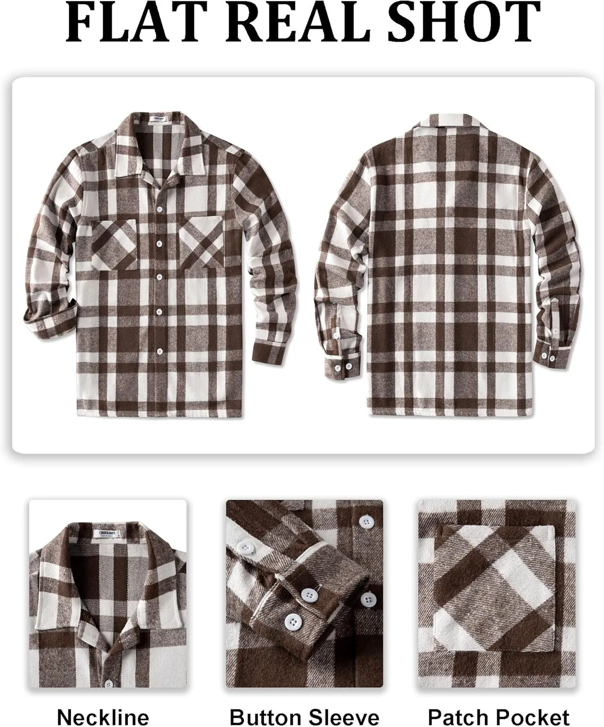 COOFANDY Men's Flannel Shirts Casual Button Down Plaid Shirt Jacket Long Sleeve Fleece Shacket with Pockets