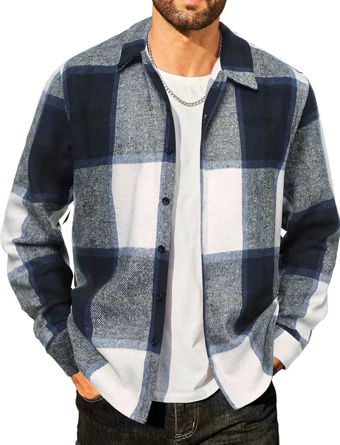 COOFANDY Men's Flannel Shirts Casual Button Down Plaid Shirt Jacket Long Sleeve Fleece Shacket