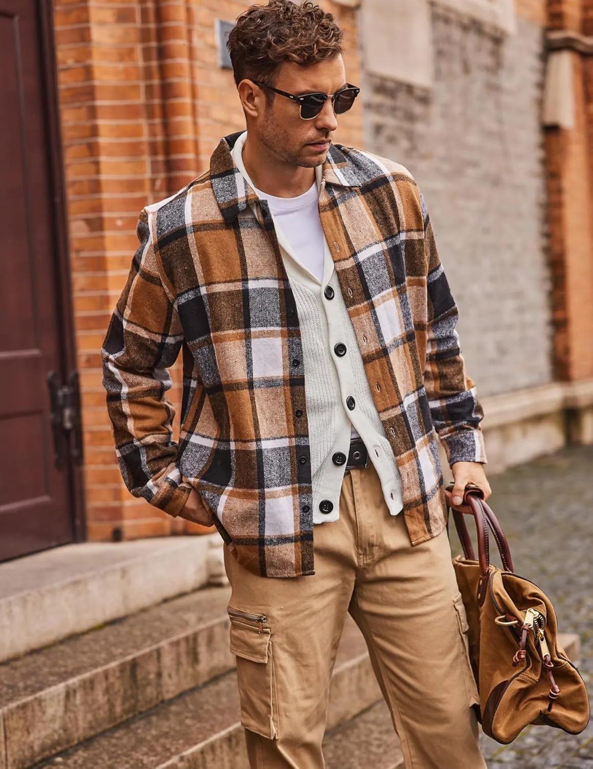 COOFANDY Men's Flannel Shirts Casual Button Down Plaid Shirt Jacket Long Sleeve Fleece Shacket