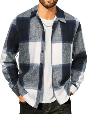 COOFANDY Men's Flannel Shirts Casual Button Down Plaid Shirt Jacket Long Sleeve Fleece Shacket