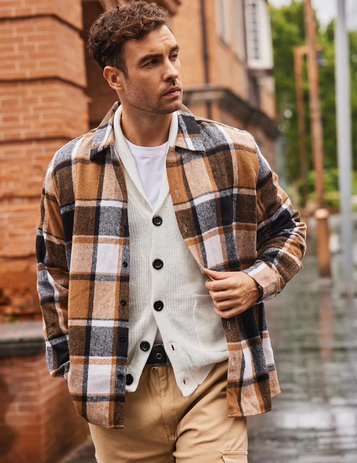 COOFANDY Men's Flannel Shirts Casual Button Down Plaid Shirt Jacket Long Sleeve Fleece Shacket