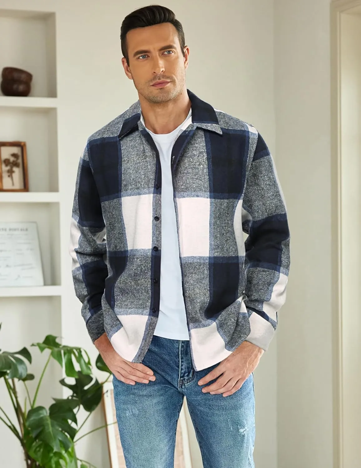 COOFANDY Men's Flannel Shirts Casual Button Down Plaid Shirt Jacket Long Sleeve Fleece Shacket
