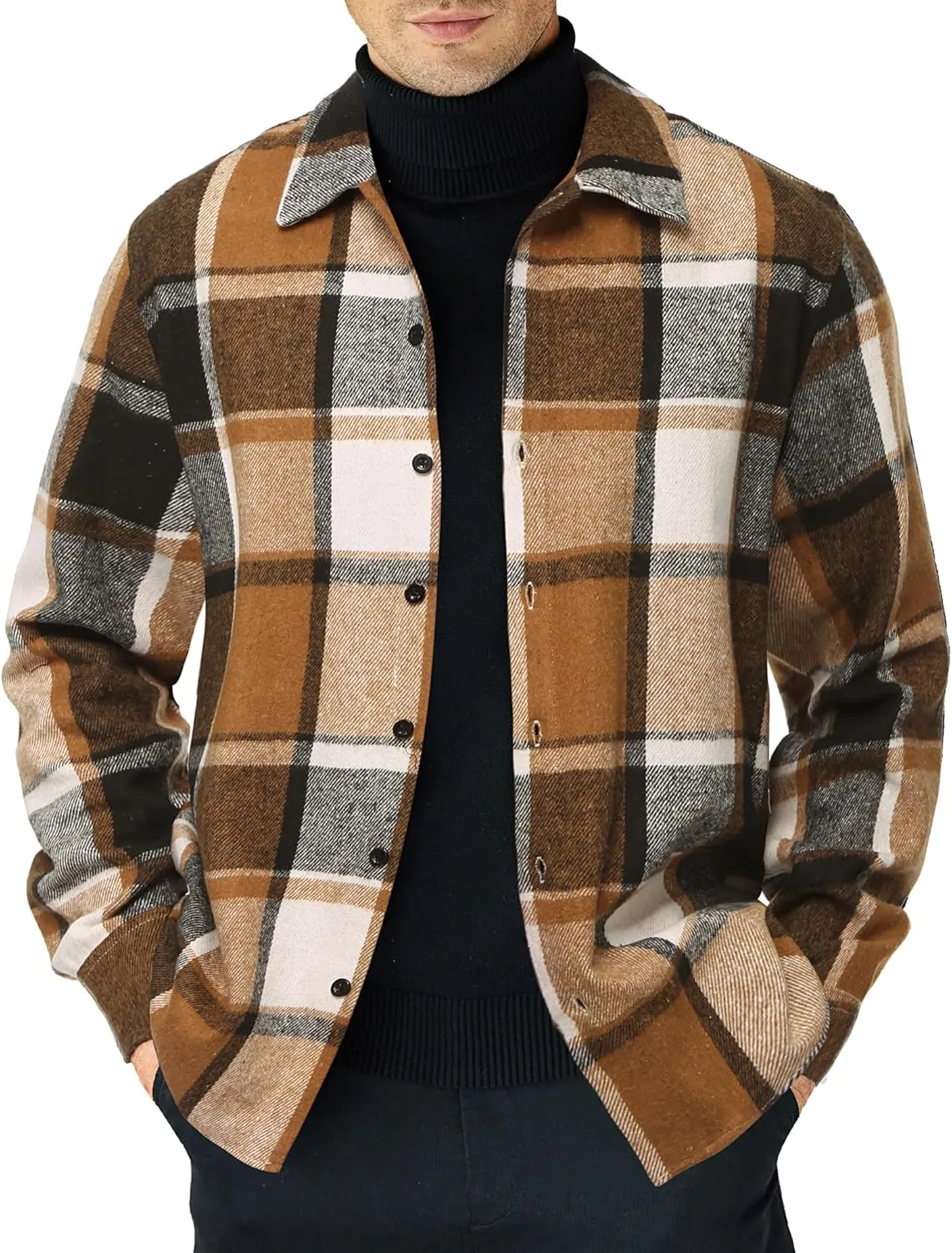 COOFANDY Men's Flannel Shirts Casual Button Down Plaid Shirt Jacket Long Sleeve Fleece Shacket