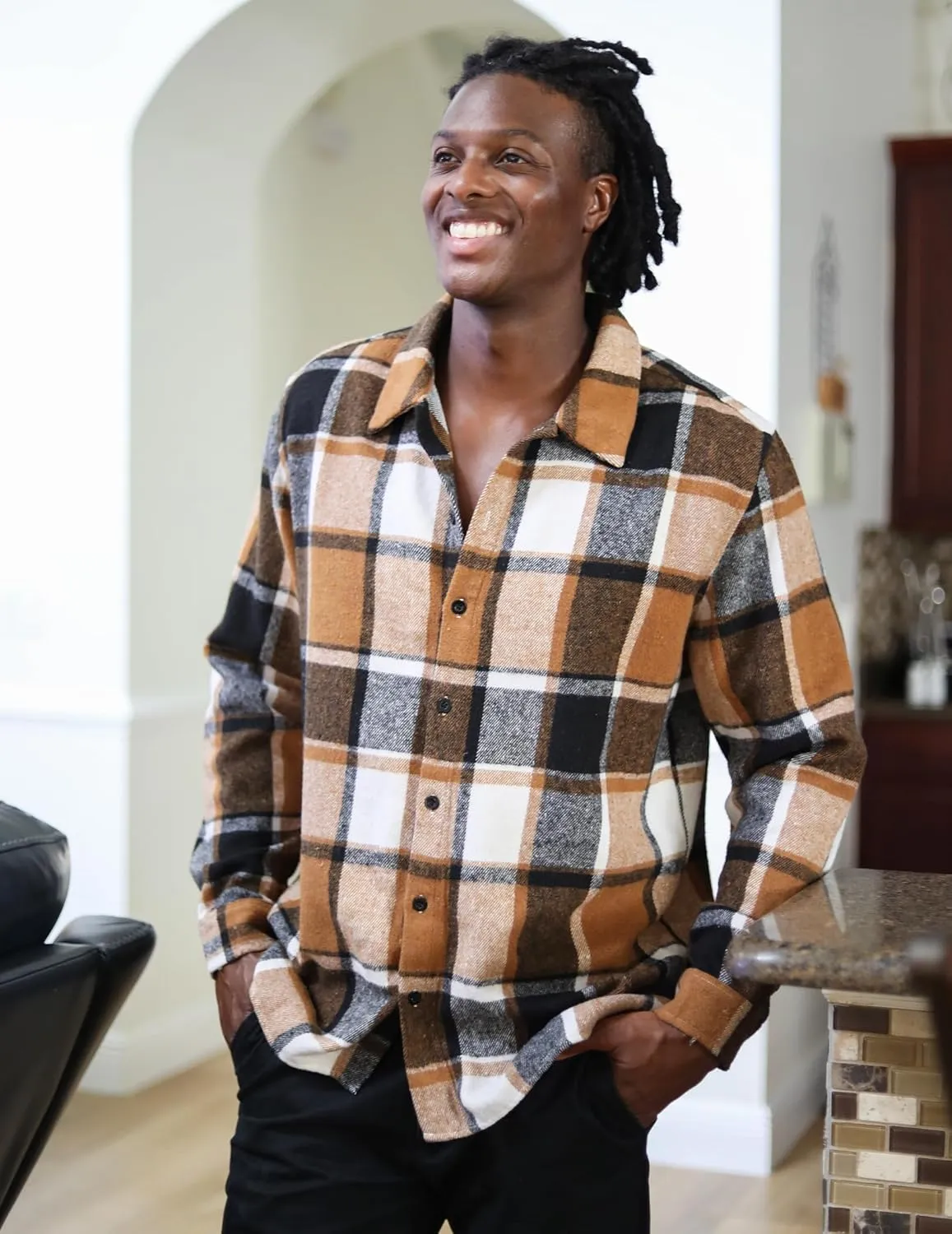 COOFANDY Men's Flannel Shirts Casual Button Down Plaid Shirt Jacket Long Sleeve Fleece Shacket