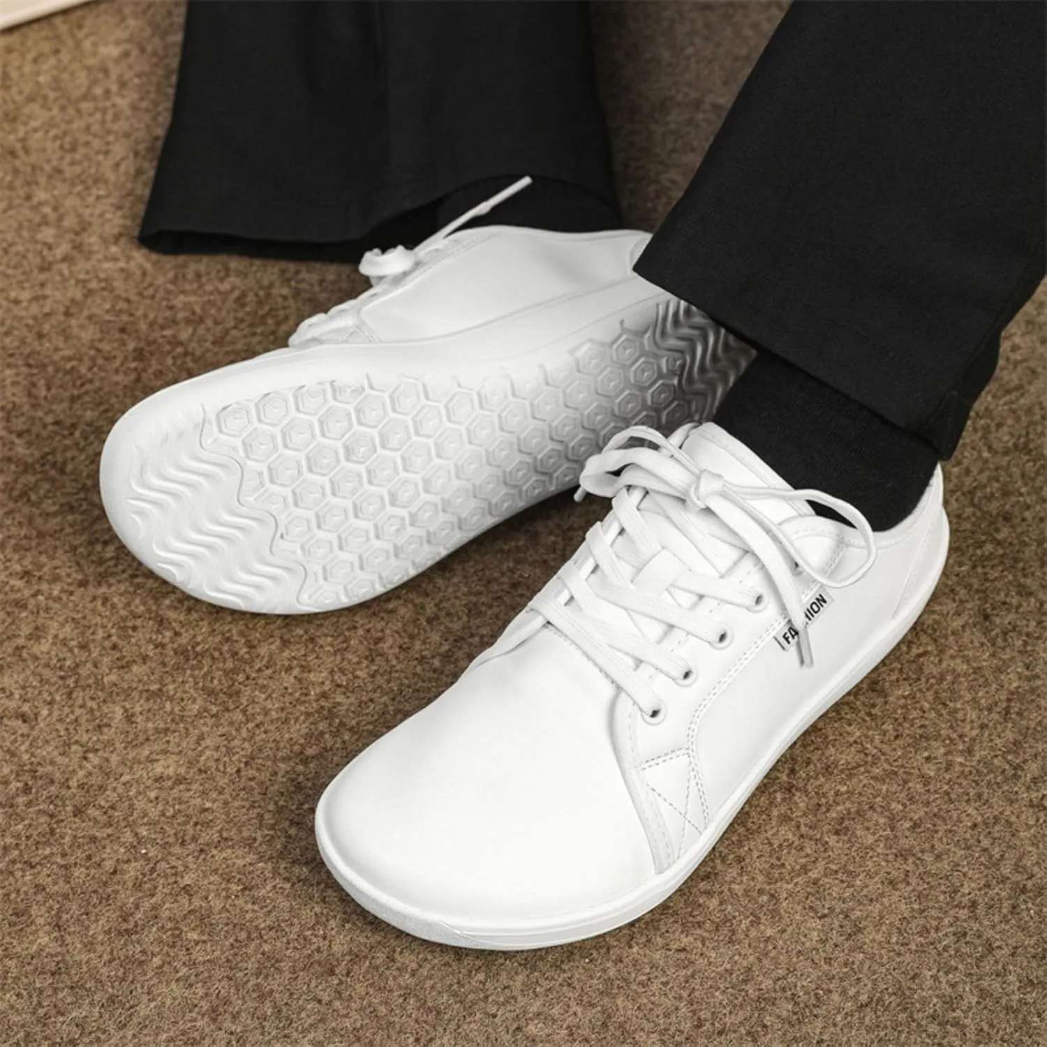 Couple Style Men's and Women's Solid Color Strap Leather Casual Shoes Large Size Barefoot Shoes Slip on Moccasins Men