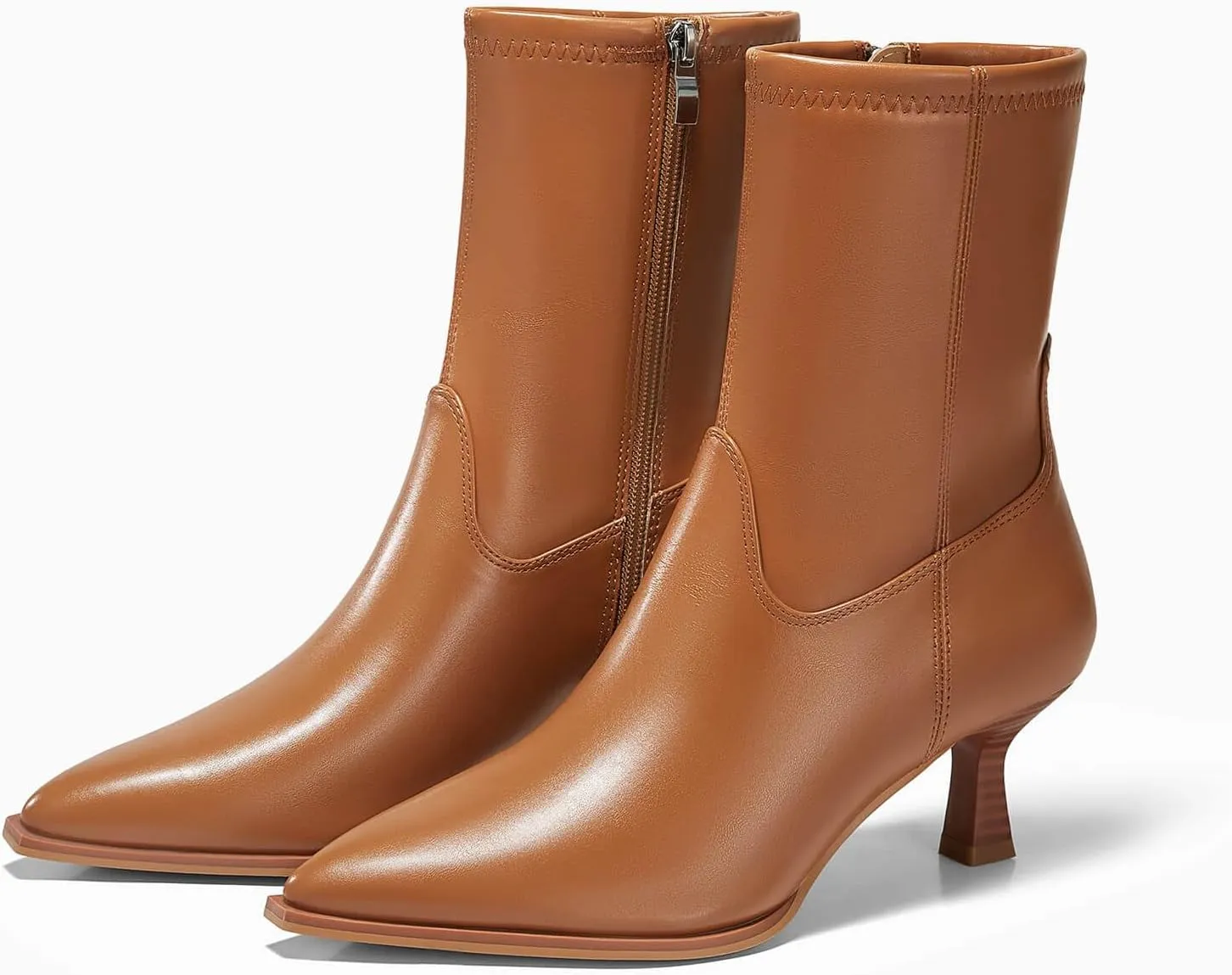 Coutgo Womens Pointed Toe Ankle Boots Stacked Kitten Low Heel Side Zipper Fall Booties Shoes