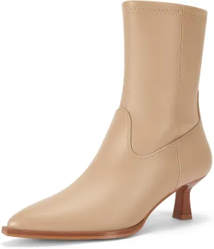 Coutgo Womens Pointed Toe Ankle Boots Stacked Kitten Low Heel Side Zipper Fall Booties Shoes