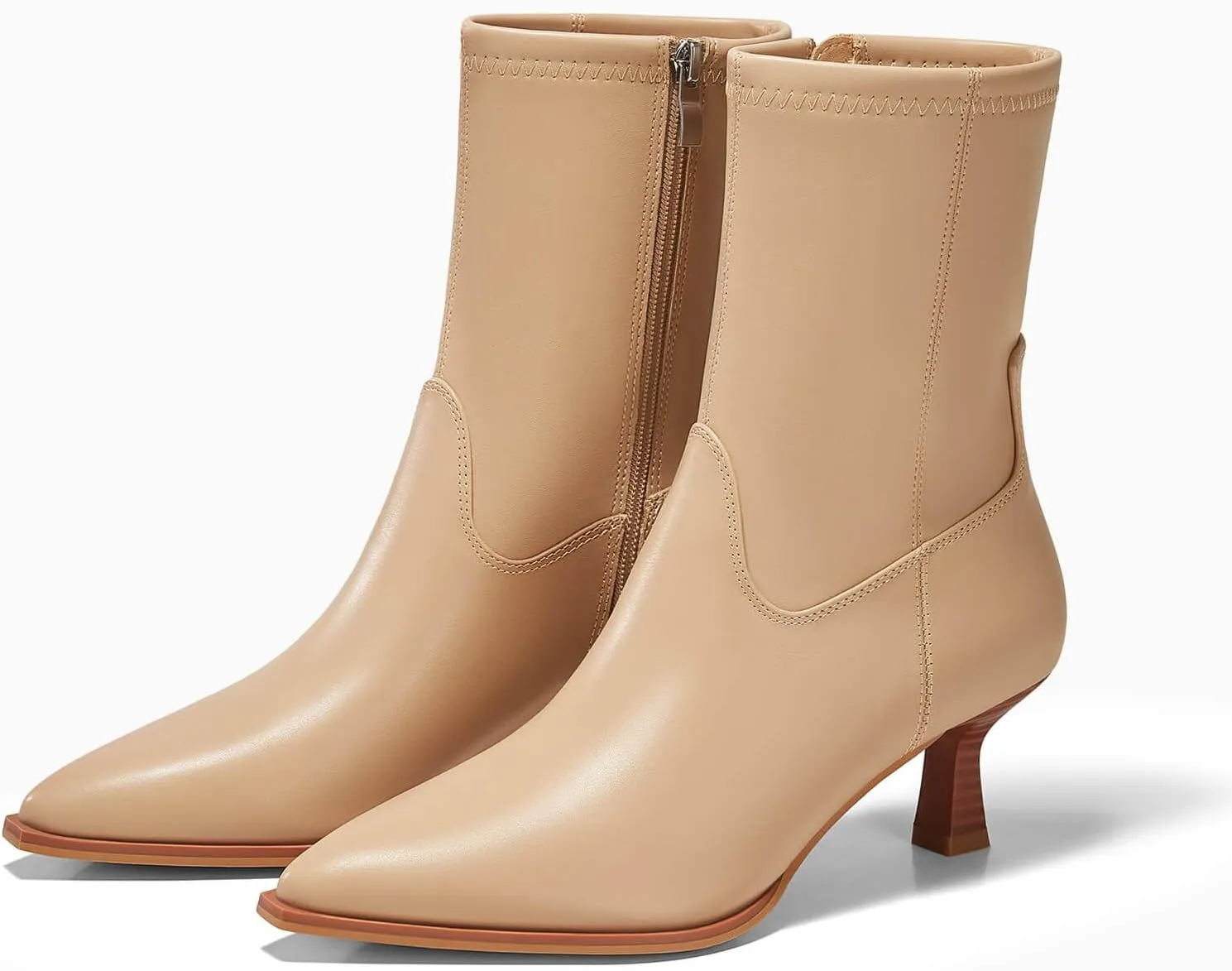 Coutgo Womens Pointed Toe Ankle Boots Stacked Kitten Low Heel Side Zipper Fall Booties Shoes