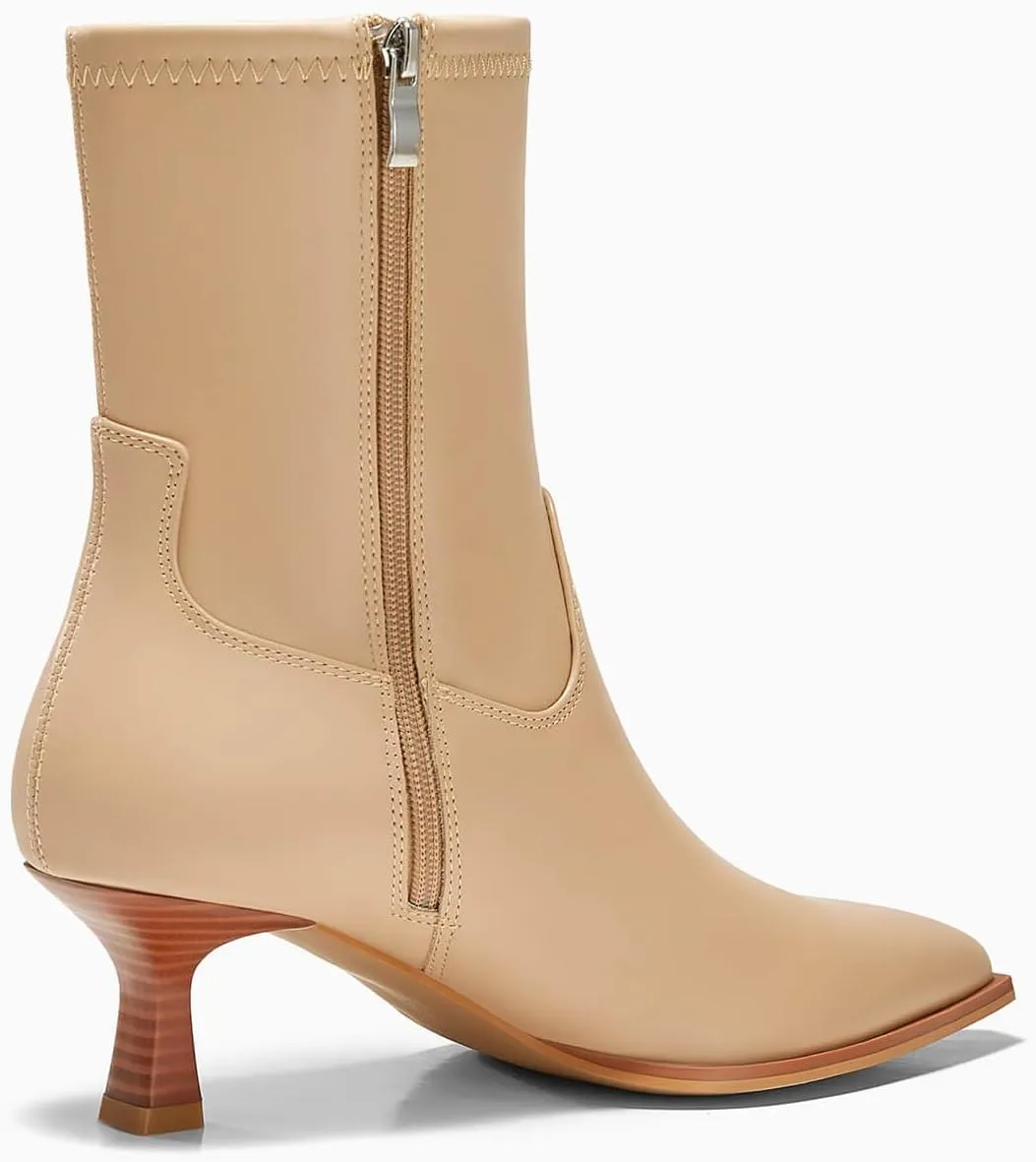 Coutgo Womens Pointed Toe Ankle Boots Stacked Kitten Low Heel Side Zipper Fall Booties Shoes