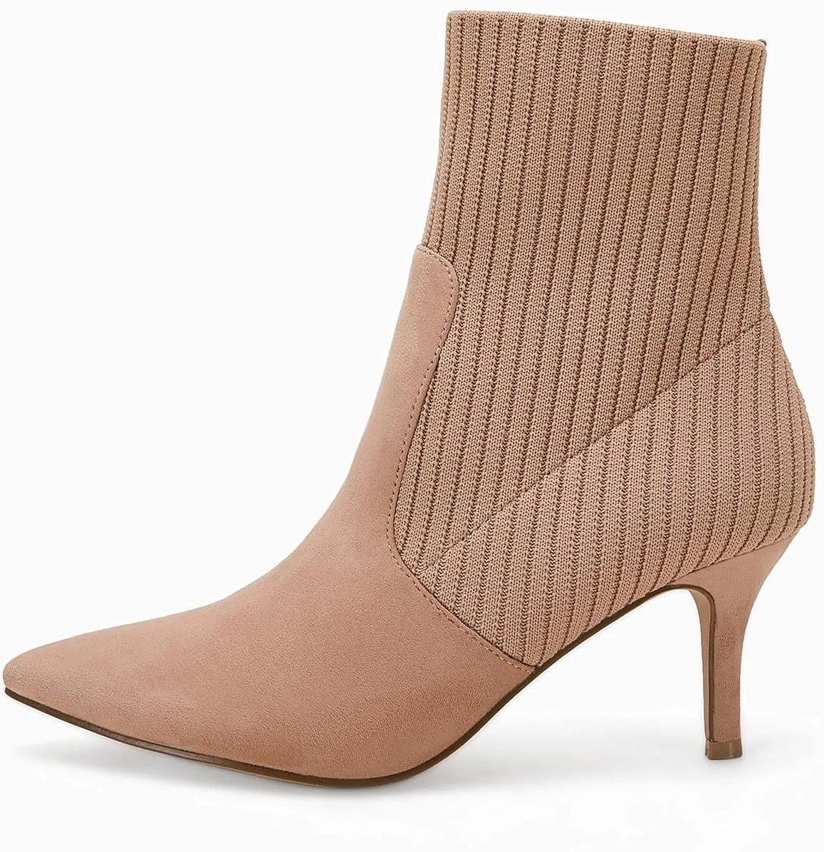 Coutgo Women's Pointed Toe Ankle Boots Stiletto Kitten Heel Knit Faux Suede Winter Sock Booties