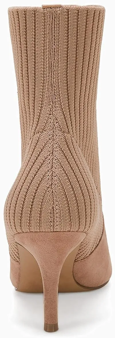 Coutgo Women's Pointed Toe Ankle Boots Stiletto Kitten Heel Knit Faux Suede Winter Sock Booties