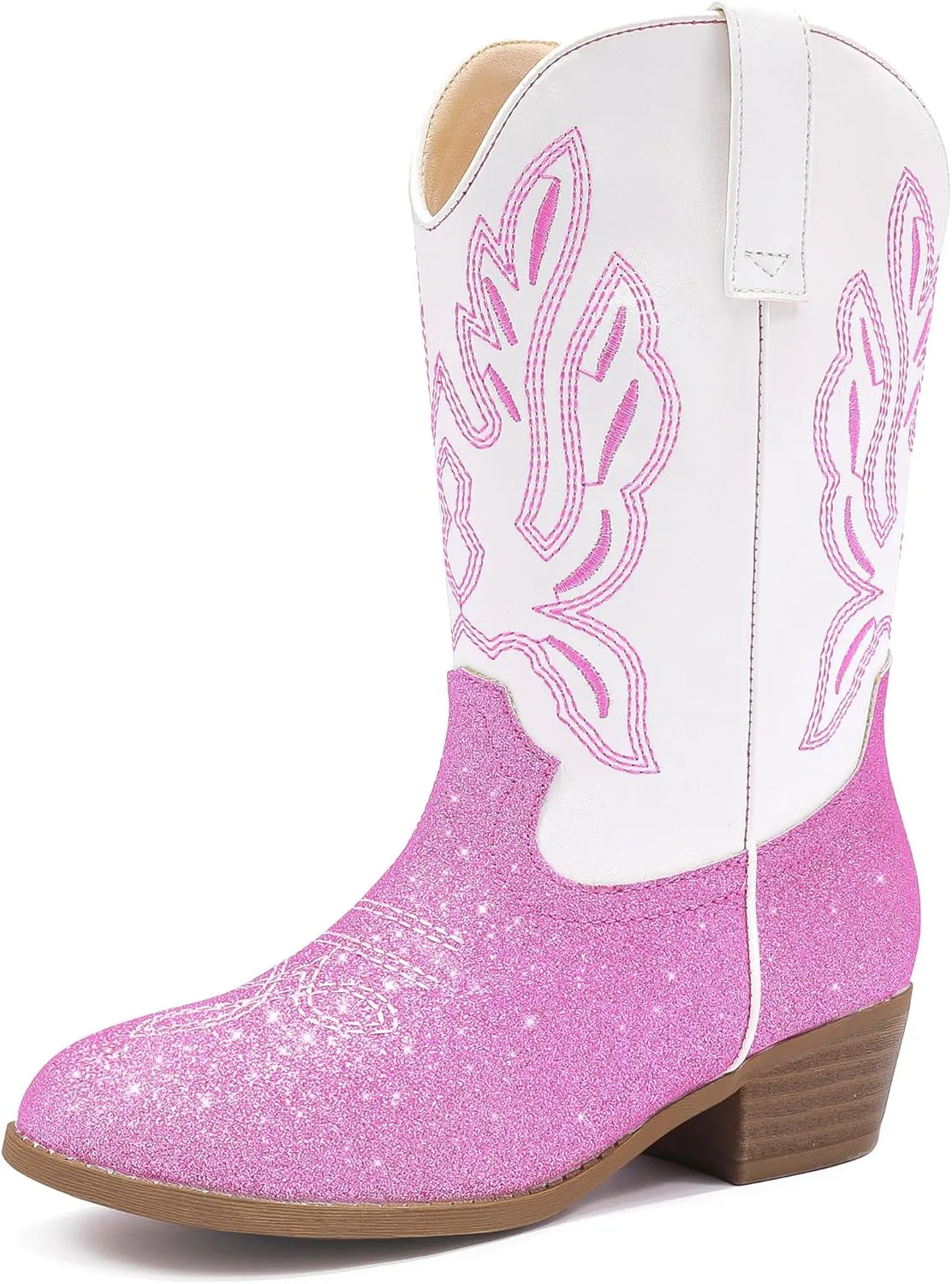Cowgirl Boots for Little Girls Mid Calf Pointed Toe Kid Cowboy Boots Side Zipper Classic Embroidered Western Boots Horse Riding Shoes Party for Toddler Little Big Kids