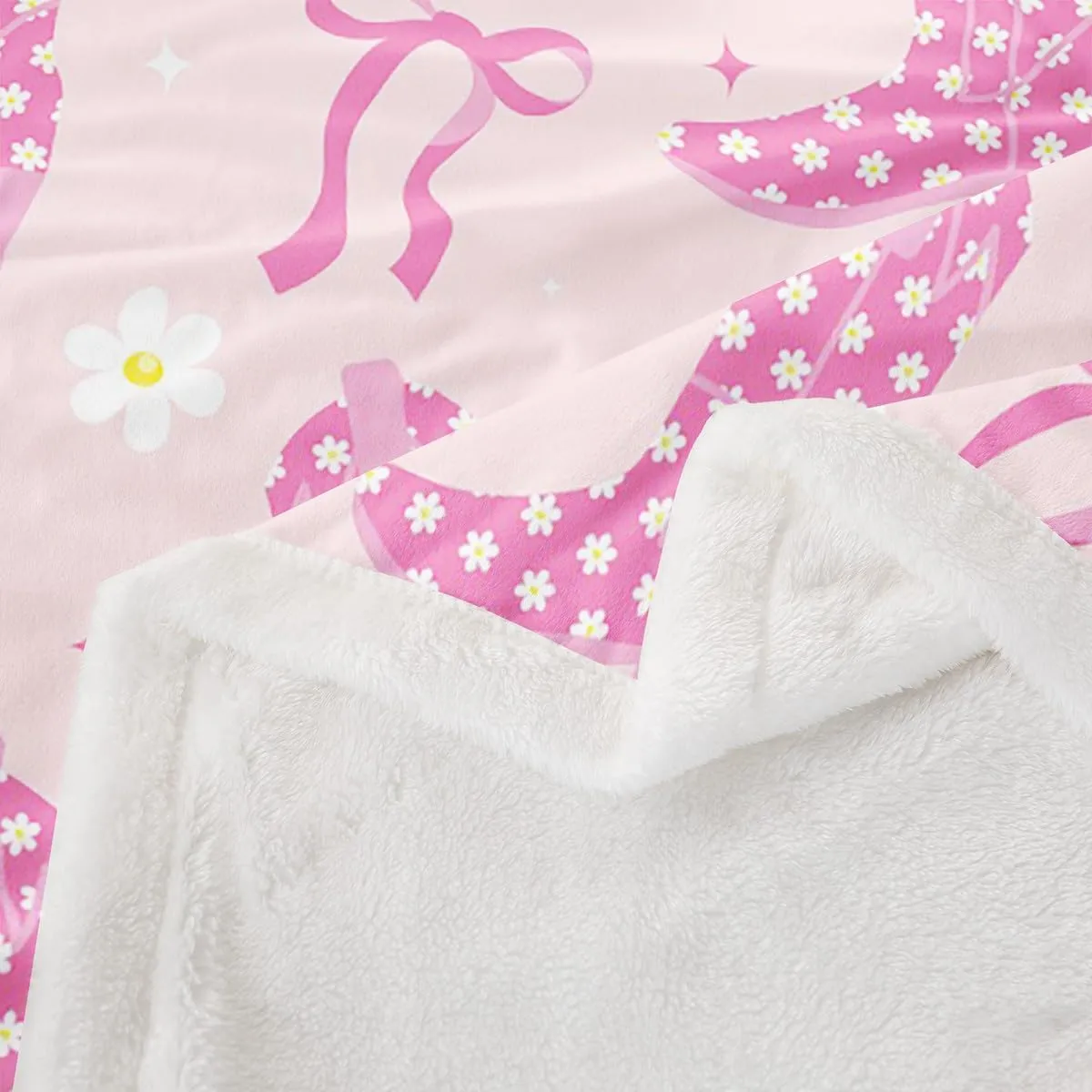 Cowgirls Throw Blanket Pink Cowboy Boots Cute Bows Fleece Blanket, Pink Bowknot Boots Western Cozy Throws for Bed Couch Sofa, Kids Women Princess Room Decor, Soft and Breathable(50 x 60 Inches)