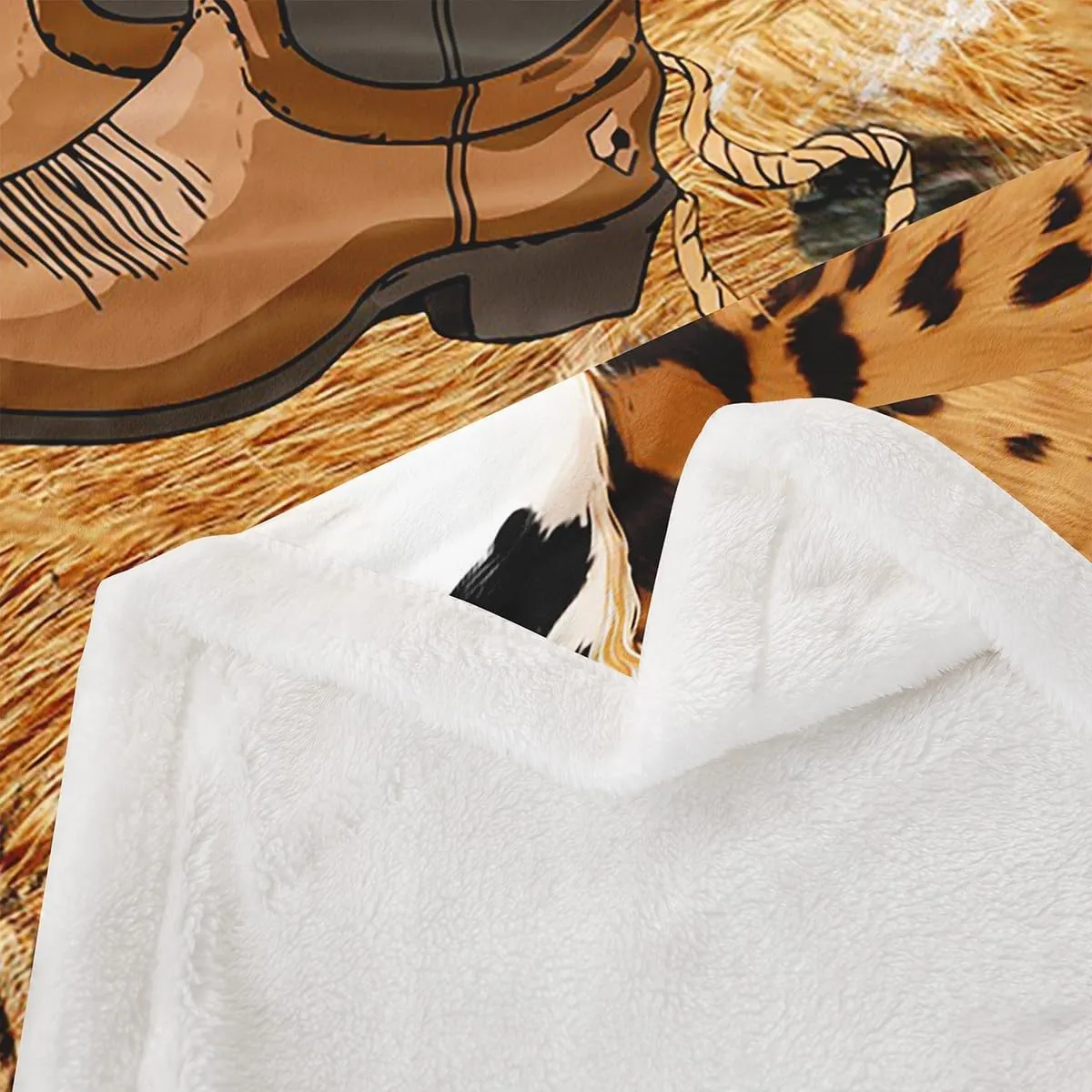 Cowhide Fleece Throw Blanket Western Cowboy Boots Sherpa Blanket Leopard Print Plush Blanket Cowboy Fuzzy Blanket Queen 90"x90"