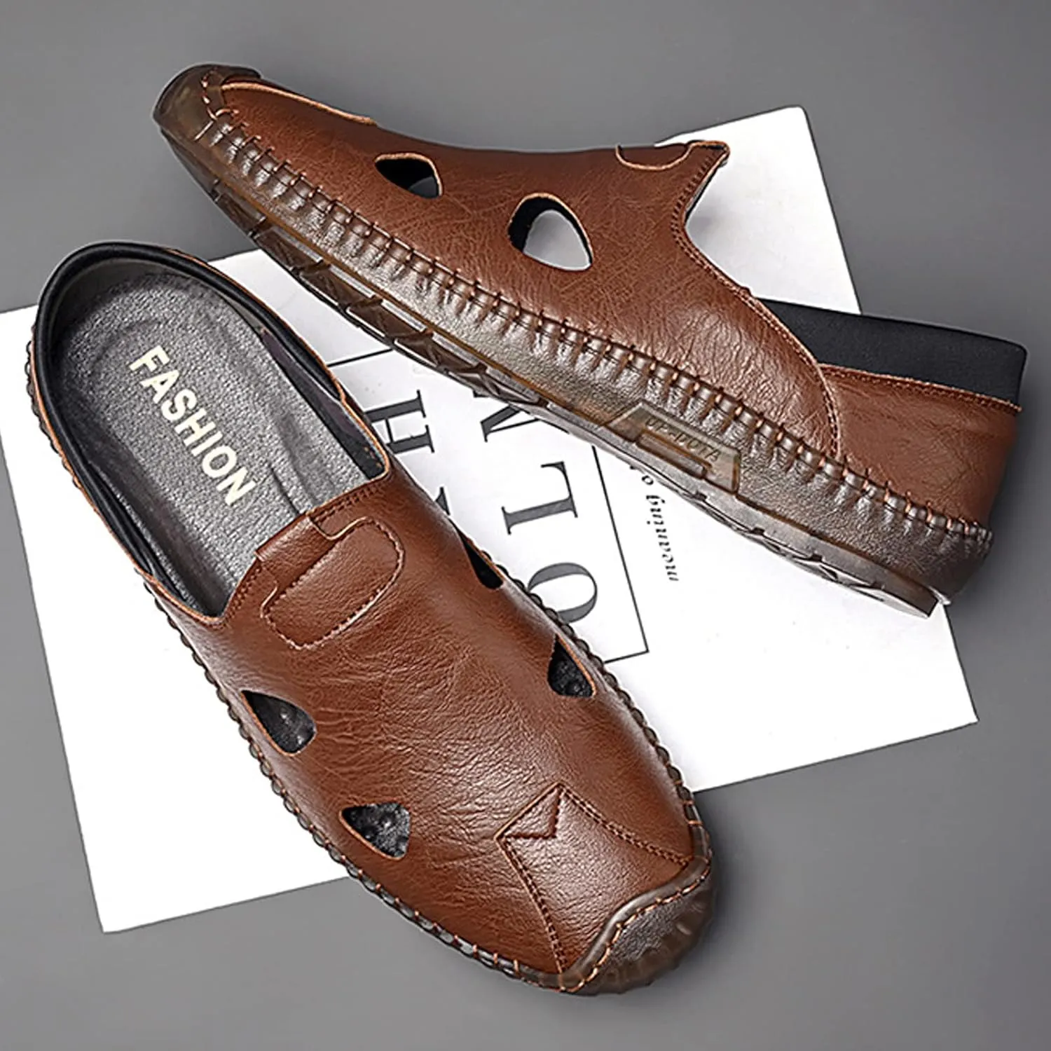 Cubicbee Mens Closed Toe Handmade Sewing Fisherman Sandals Comfortable Breathable Slip on Loafers Outdoor Fashion Beach Hiking Sports Sandals