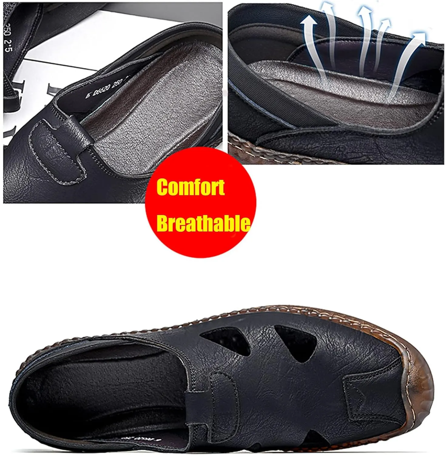Cubicbee Mens Closed Toe Handmade Sewing Fisherman Sandals Comfortable Breathable Slip on Loafers Outdoor Fashion Beach Hiking Sports Sandals