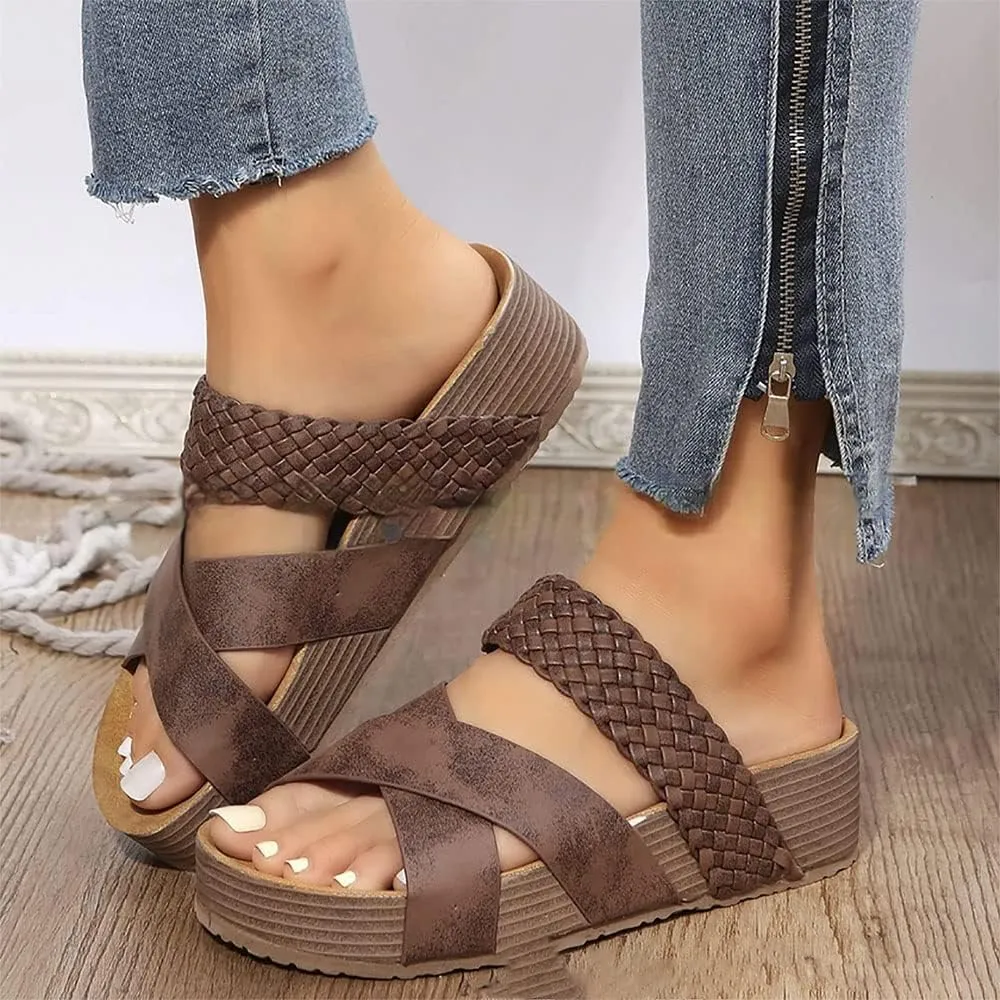Cubicbee Women'S Espadrilles Platform Thick Soled Woven Sandals,Non-Slip Strappy Open Toe Beach Shoes